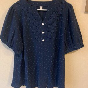 Navy blue floral neck blouse
